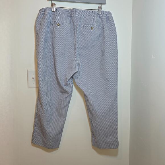 Talbots Womens 18W Pants White Blue Stripe Seersucker Heritage Crop Curvy - Picture 4 of 7